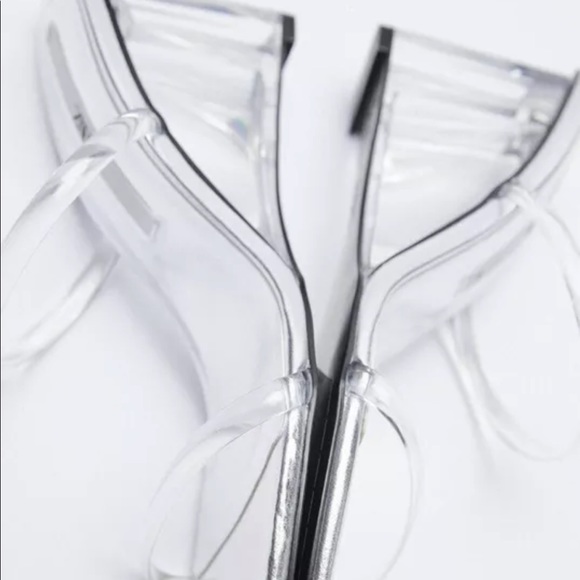 Zara Metallic Silver, Clear Double Strap Wedge Sandals - Picture 5 of 9